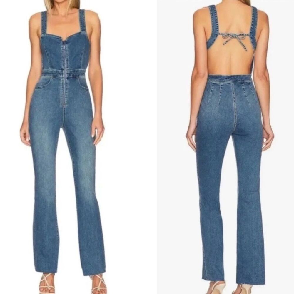 We The Free Free People Y2K Denim Jumpsuit Women’s 8 Open Back Tie Festival
